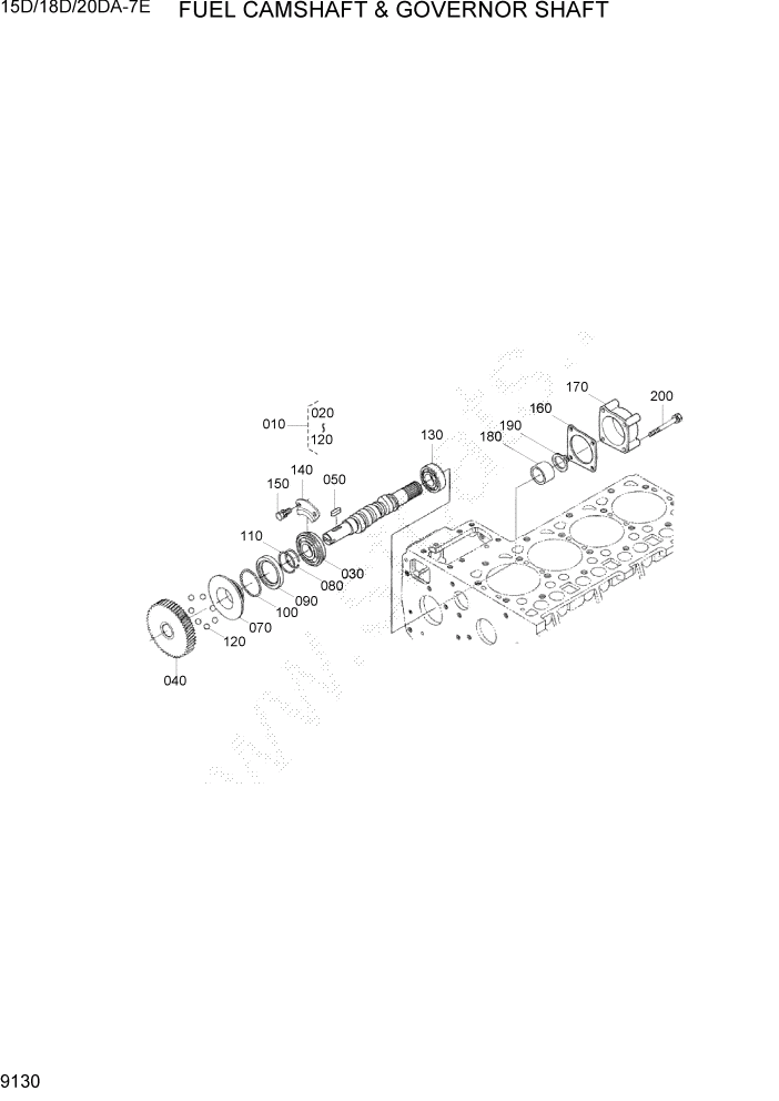 Схема запчастей Hyundai 15D/18D/20DA-7E - PAGE 9130 FUEL CAMSHAFT & GOVERNOR SHAFT ДВИГАТЕЛЬ БАЗА