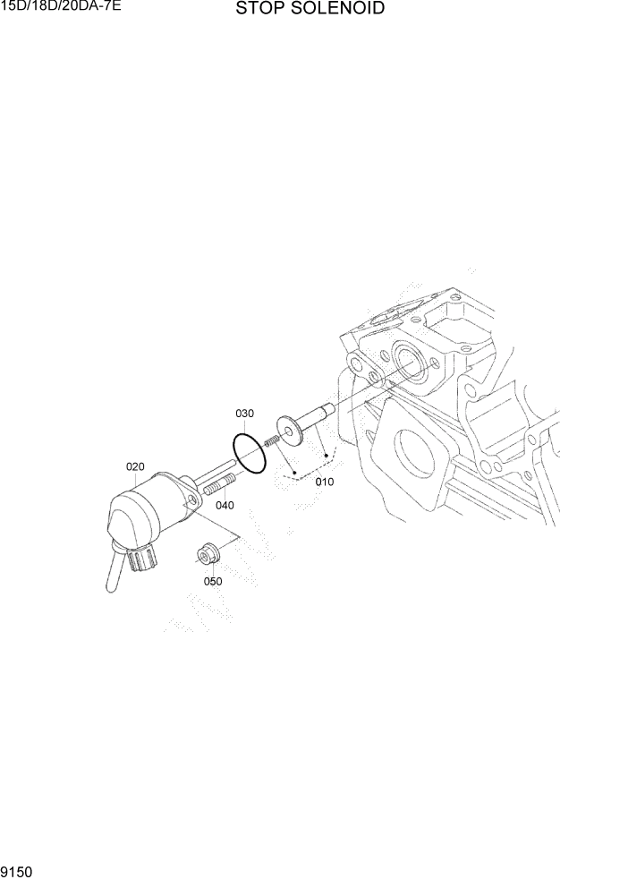 Схема запчастей Hyundai 15D/18D/20DA-7E - PAGE 9150 STOP SOLENOID ДВИГАТЕЛЬ БАЗА