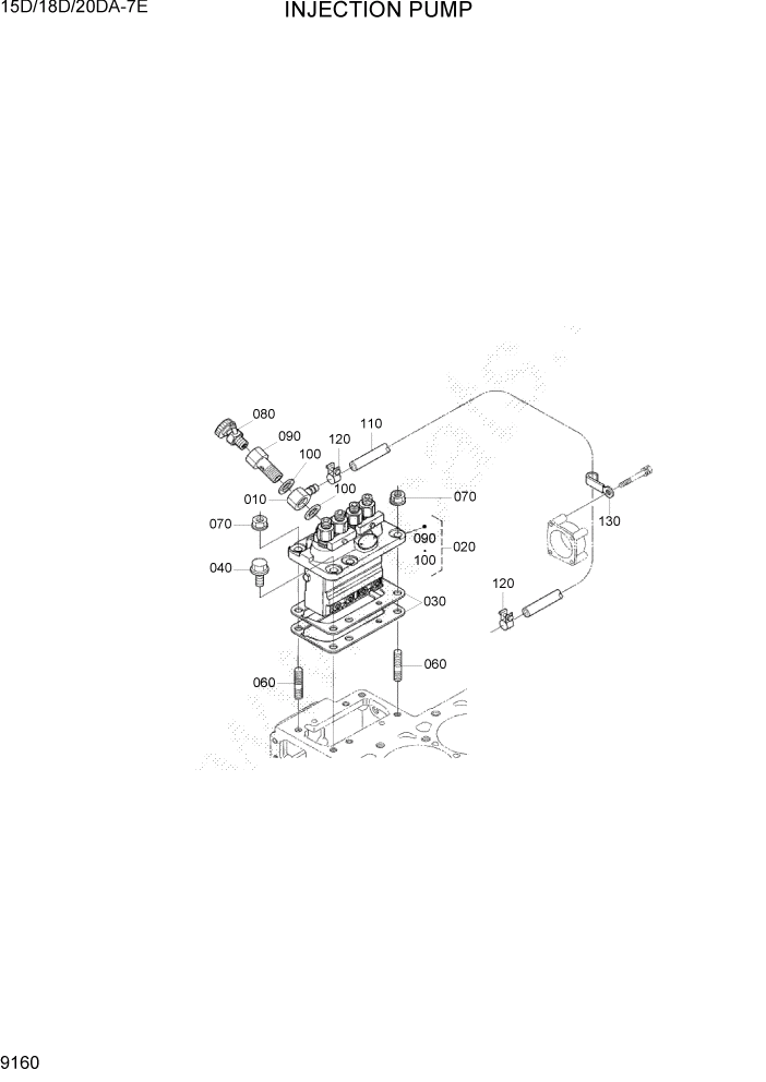 Схема запчастей Hyundai 15D/18D/20DA-7E - PAGE 9160 INJECTION PUMP ДВИГАТЕЛЬ БАЗА