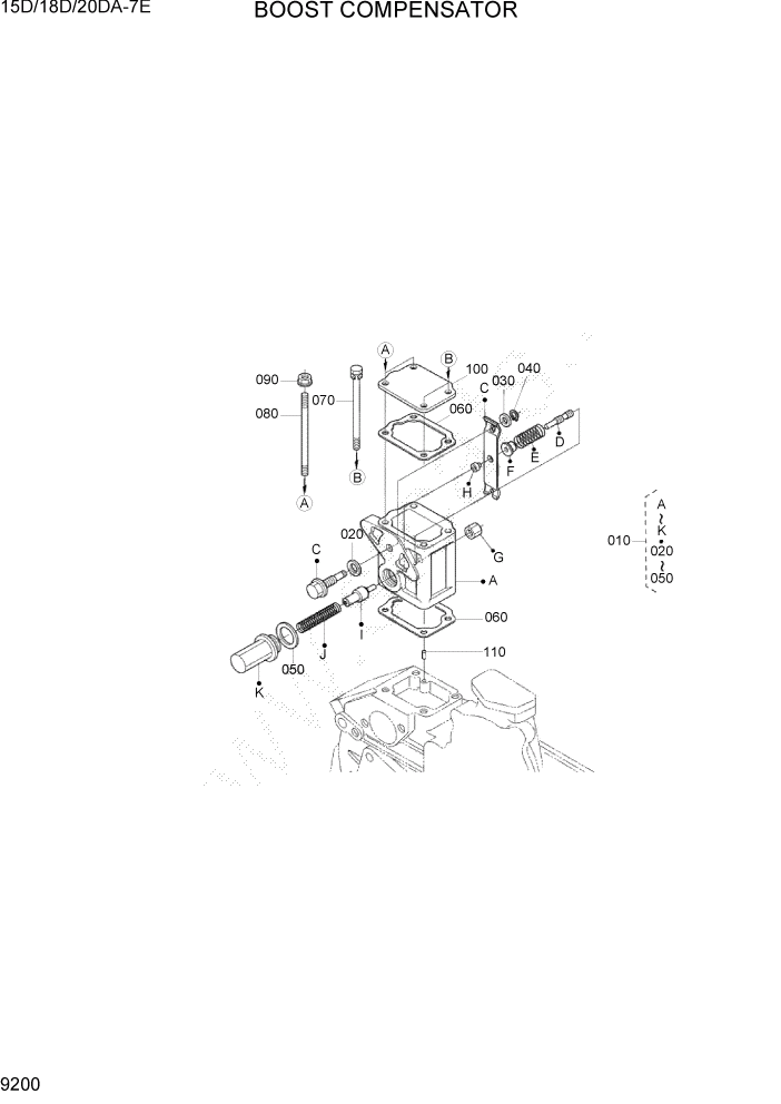 Схема запчастей Hyundai 15D/18D/20DA-7E - PAGE 9200 BOOST COMPENSATOR ДВИГАТЕЛЬ БАЗА
