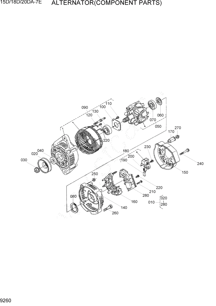 Схема запчастей Hyundai 15D/18D/20DA-7E - PAGE 9260 ALTERNATOR(COMPONENT PARTS) ДВИГАТЕЛЬ БАЗА