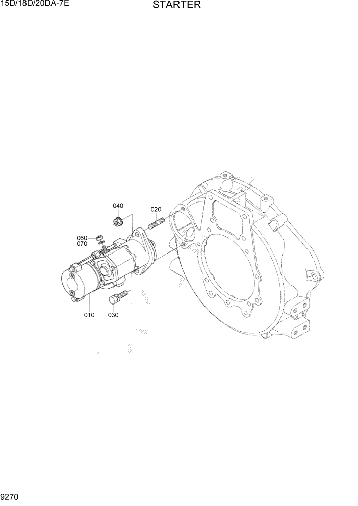 Схема запчастей Hyundai 15D/18D/20DA-7E - PAGE 9270 STARTER ДВИГАТЕЛЬ БАЗА