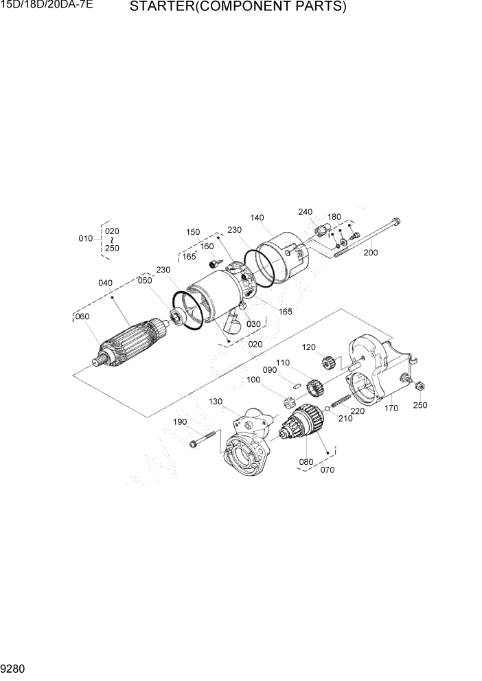 Схема запчастей Hyundai 15D/18D/20DA-7E - PAGE 9280 STARTER(COMPONENT PARTS) ДВИГАТЕЛЬ БАЗА