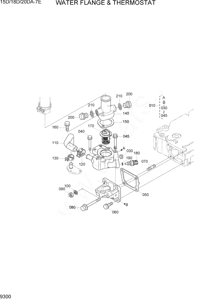 Схема запчастей Hyundai 15D/18D/20DA-7E - PAGE 9300 WATER FLANGE & THERMOSTAT ДВИГАТЕЛЬ БАЗА