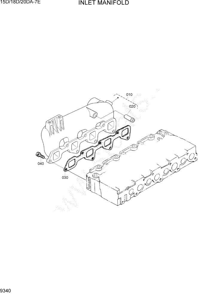 Схема запчастей Hyundai 15D/18D/20DA-7E - PAGE 9340 INLET MANIFOLD ДВИГАТЕЛЬ БАЗА