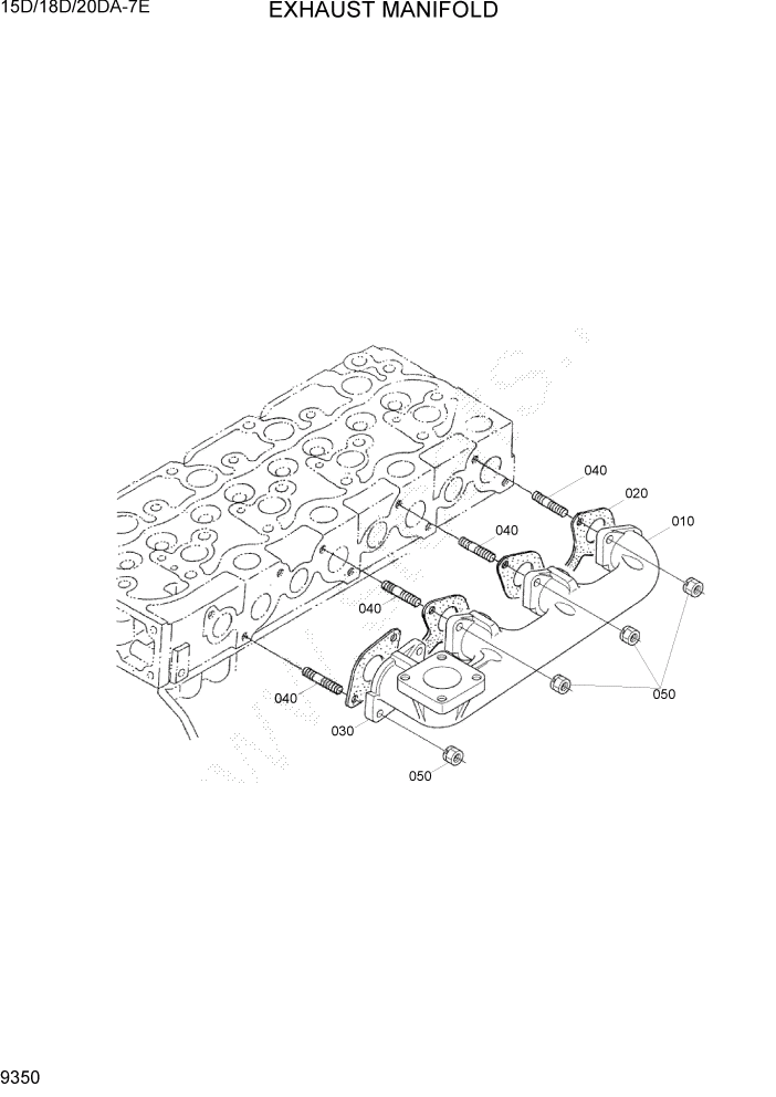 Схема запчастей Hyundai 15D/18D/20DA-7E - PAGE 9350 EXHAUST MANIFOLD ДВИГАТЕЛЬ БАЗА