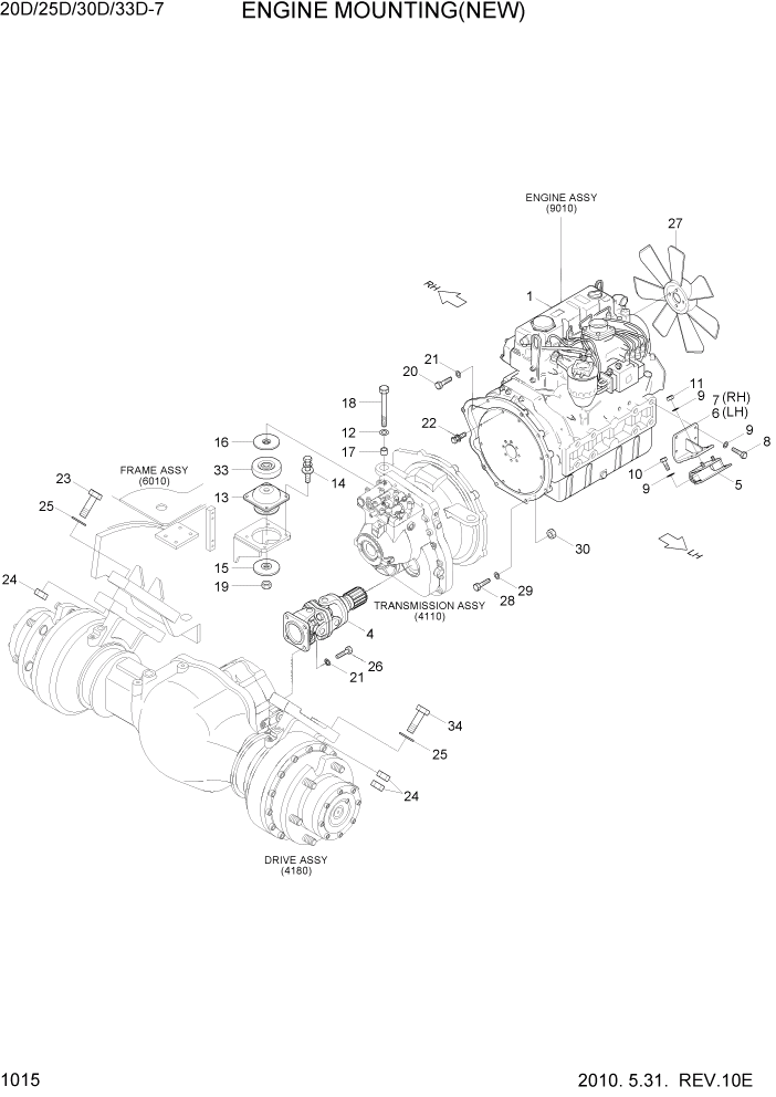 Схема запчастей Hyundai 20/25/30/33D-7 - PAGE 1015 ENGINE MOUNTING(NEW) СИСТЕМА ДВИГАТЕЛЯ