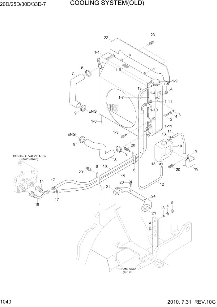 Схема запчастей Hyundai 20/25/30/33D-7 - PAGE 1040 COOLING SYSTEM(OLD) СИСТЕМА ДВИГАТЕЛЯ