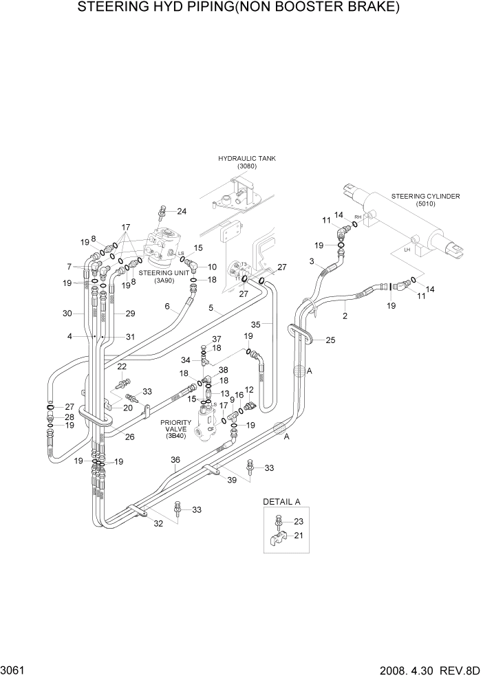 Схема запчастей Hyundai 20/25/30/33D-7 - PAGE 3061 STEERING HYD PIPING(NON BOOSTER BRAKE) ГИДРАВЛИЧЕСКАЯ СИСТЕМА