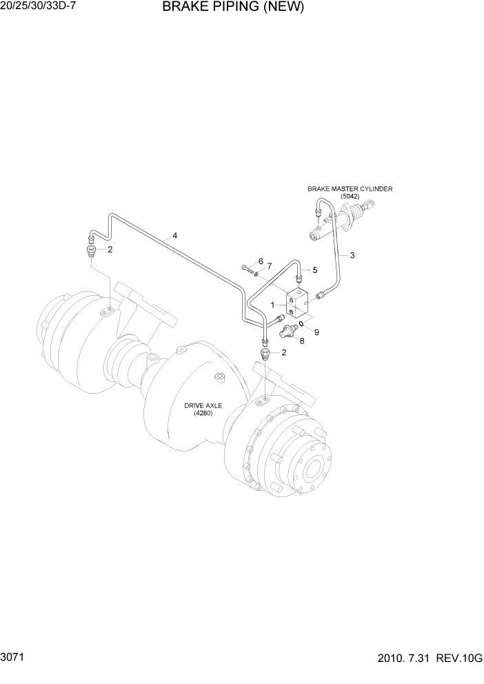 Схема запчастей Hyundai 20/25/30/33D-7 - PAGE 3071 BRAKE PIPING(NEW) ГИДРАВЛИЧЕСКАЯ СИСТЕМА