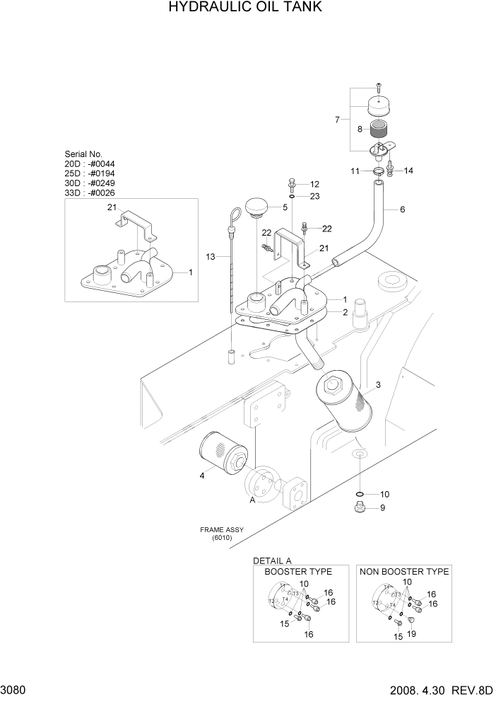 Схема запчастей Hyundai 20/25/30/33D-7 - PAGE 3080 HYDRAULIC OIL TANK ГИДРАВЛИЧЕСКАЯ СИСТЕМА