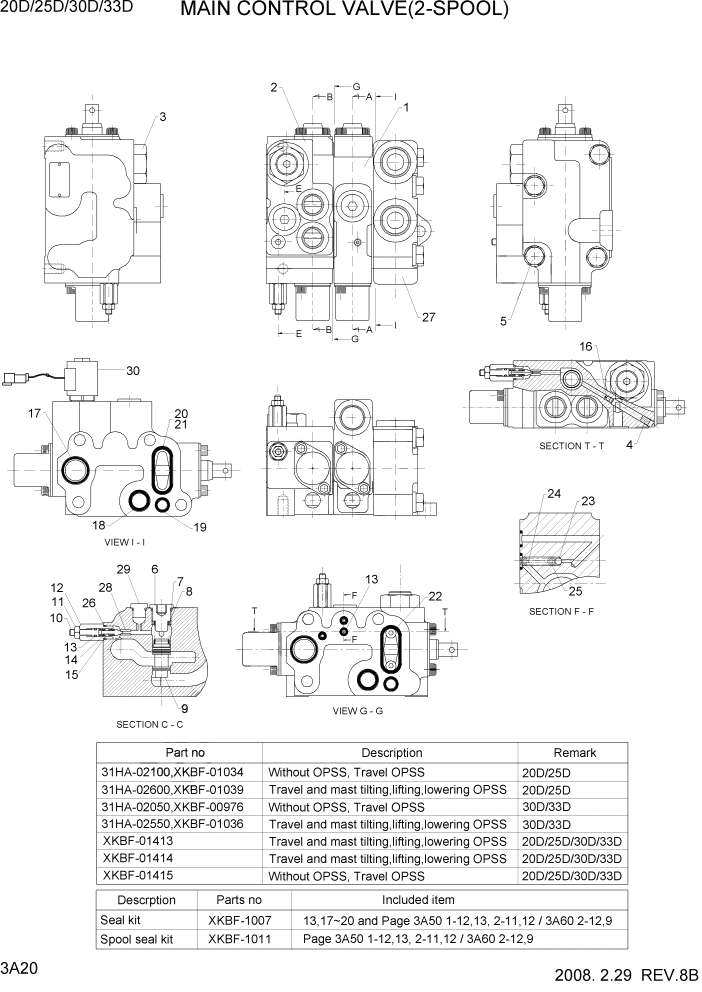 Схема запчастей Hyundai 20/25/30/33D-7 - PAGE 3A20 MAIN CONTROL VALVE(2-SPOOL) ГИДРАВЛИЧЕСКАЯ СИСТЕМА