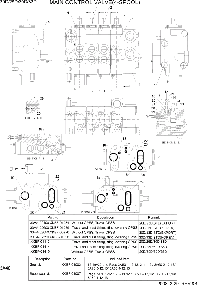 Схема запчастей Hyundai 20/25/30/33D-7 - PAGE 3A40 MAIN CONTROL VALVE(4-SPOOL) ГИДРАВЛИЧЕСКАЯ СИСТЕМА