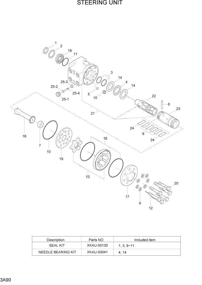 Схема запчастей Hyundai 20/25/30/33D-7 - PAGE 3A90 STEERING UNIT ГИДРАВЛИЧЕСКАЯ СИСТЕМА