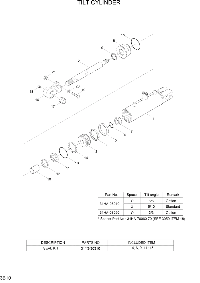 Схема запчастей Hyundai 20/25/30/33D-7 - PAGE 3B10 TILT CYLINDER ГИДРАВЛИЧЕСКАЯ СИСТЕМА