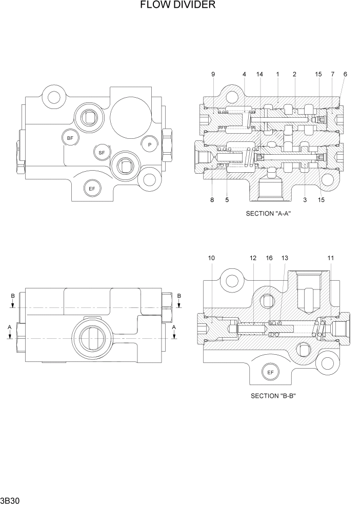 Схема запчастей Hyundai 20/25/30/33D-7 - PAGE 3B30 FLOW DIVIDER ГИДРАВЛИЧЕСКАЯ СИСТЕМА