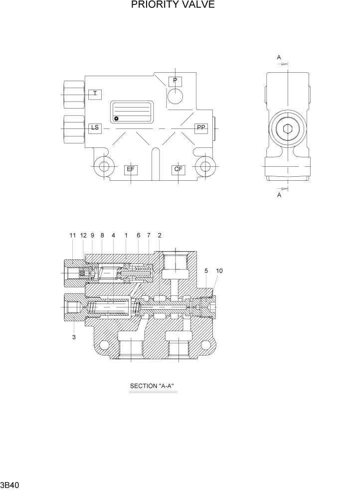 Схема запчастей Hyundai 20/25/30/33D-7 - PAGE 3B40 PRIORITY VALVE ГИДРАВЛИЧЕСКАЯ СИСТЕМА