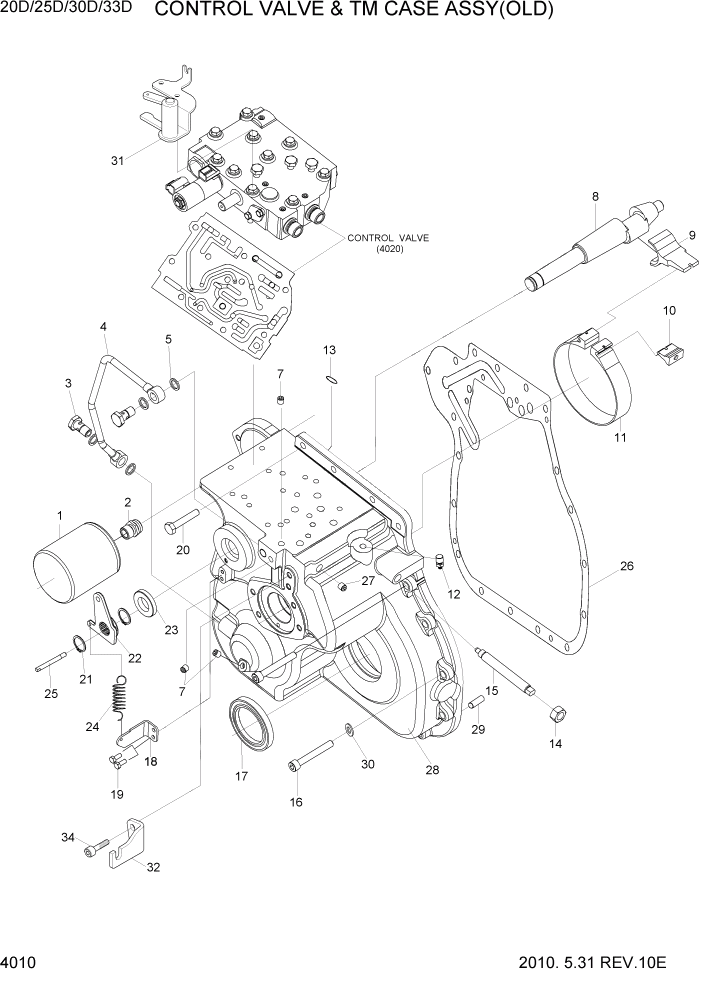 Схема запчастей Hyundai 20/25/30/33D-7 - PAGE 4010 CONTROL VALVE & TM CASE ASSY(OLD) СИЛОВАЯ СИСТЕМА