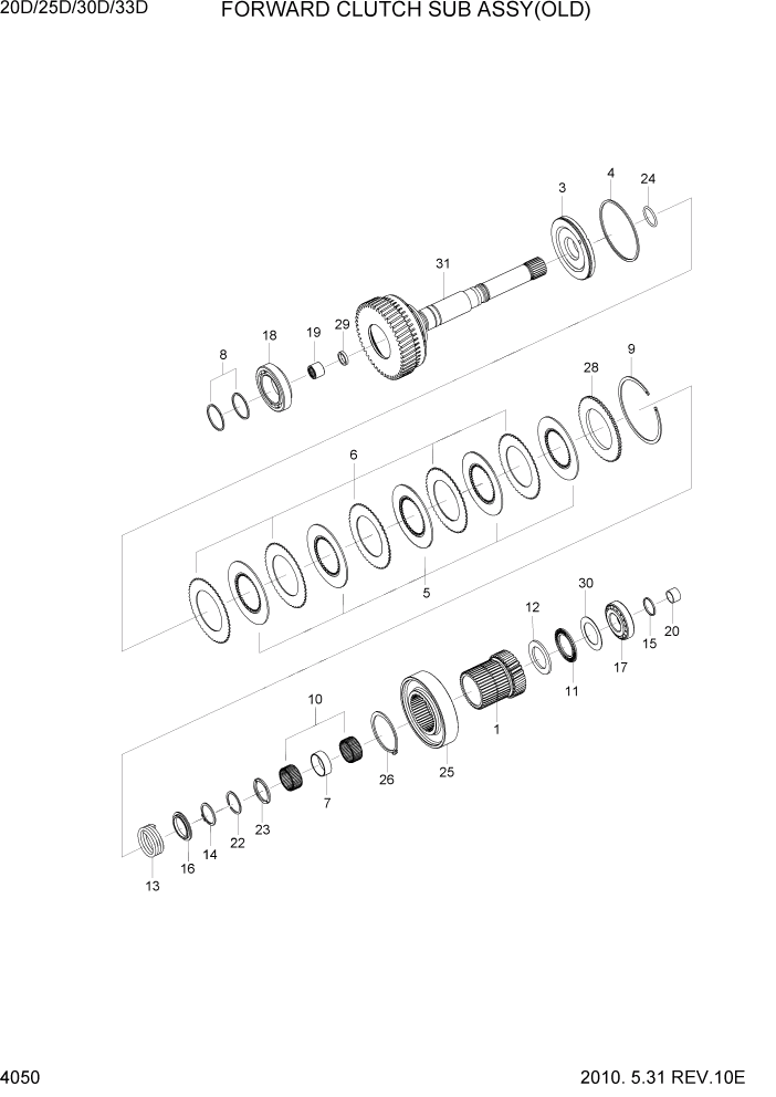 Схема запчастей Hyundai 20/25/30/33D-7 - PAGE 4050 FORWARD CLUTCH SUB ASSY(OLD) СИЛОВАЯ СИСТЕМА