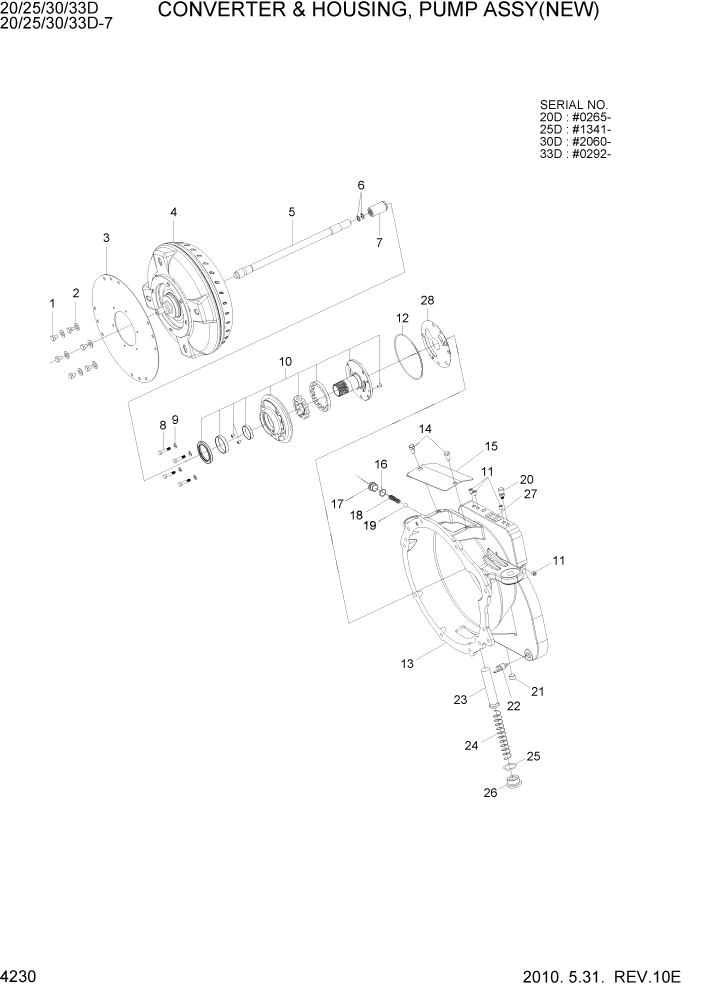 Схема запчастей Hyundai 20/25/30/33D-7 - PAGE 4230 CONVERTER & HOUSING, PUMP ASSY(NEW) СИЛОВАЯ СИСТЕМА