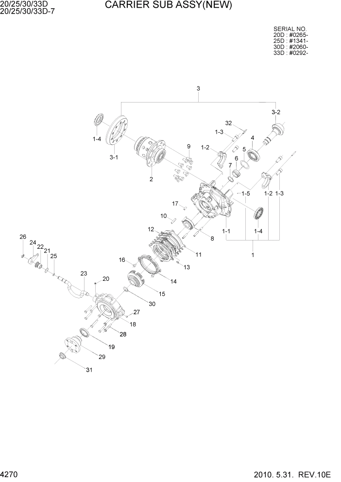 Схема запчастей Hyundai 20/25/30/33D-7 - PAGE 4270 CARRIER SUB ASSY(NEW) СИЛОВАЯ СИСТЕМА