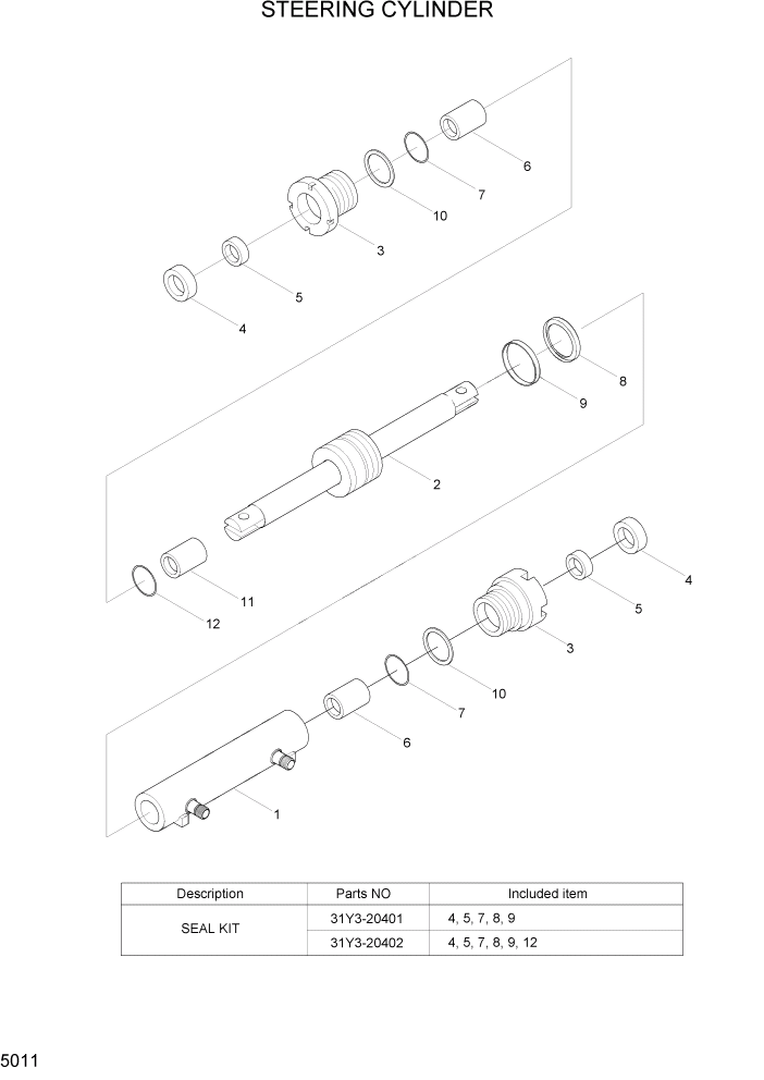 Схема запчастей Hyundai 20/25/30/33D-7 - PAGE 5011 STEERING CYLINDER СИСТЕМА УПРАВЛЕНИЯ