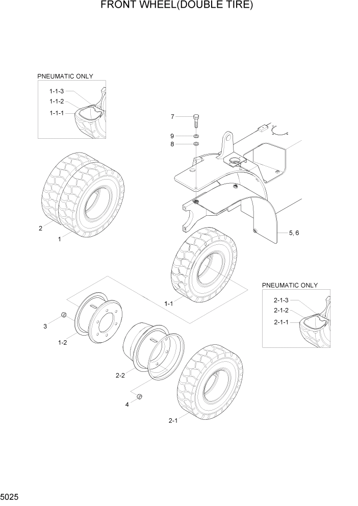 Схема запчастей Hyundai 20/25/30/33D-7 - PAGE 5025 FRONT WHEEL(DOUBLE TIRE) СИСТЕМА УПРАВЛЕНИЯ