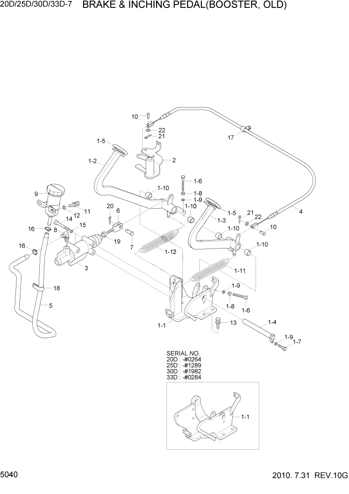 Схема запчастей Hyundai 20/25/30/33D-7 - PAGE 5040 BRAKE & INCHING PEDAL(BOOSTER, OLD) СИСТЕМА УПРАВЛЕНИЯ