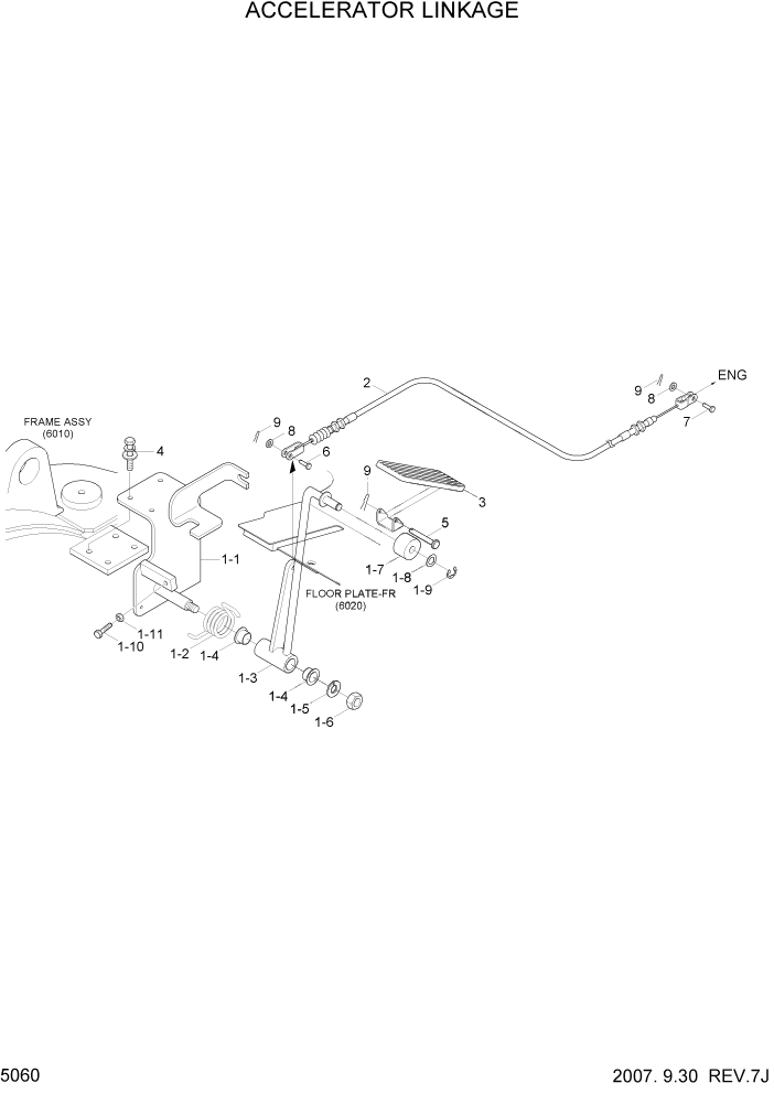 Схема запчастей Hyundai 20/25/30/33D-7 - PAGE 5060 ACCELERATOR LINKAGE СИСТЕМА УПРАВЛЕНИЯ