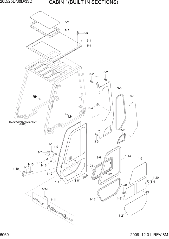 Схема запчастей Hyundai 20/25/30/33D-7 - PAGE 6060 CABIN 1(BUILT IN SECTIONS) СТРУКТУРА