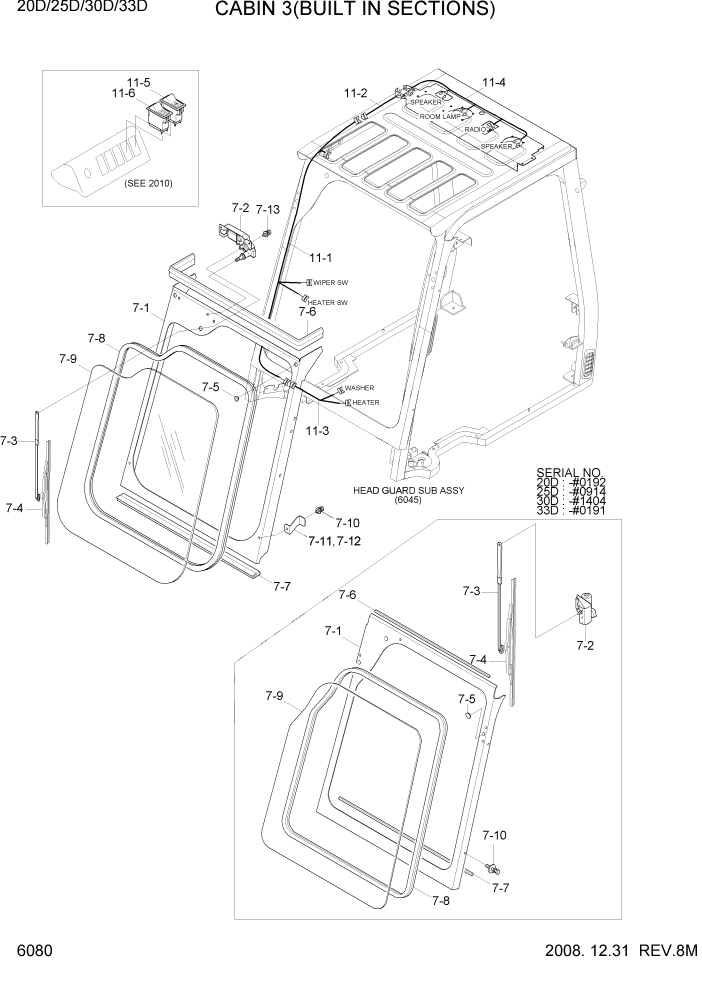 Схема запчастей Hyundai 20/25/30/33D-7 - PAGE 6080 CABIN 3(BUILT IN SECTIONS) СТРУКТУРА