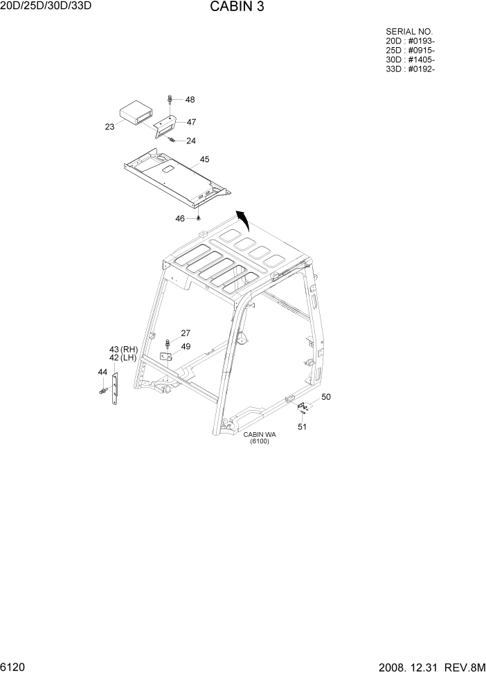 Схема запчастей Hyundai 20/25/30/33D-7 - PAGE 6120 CABIN 3 СТРУКТУРА