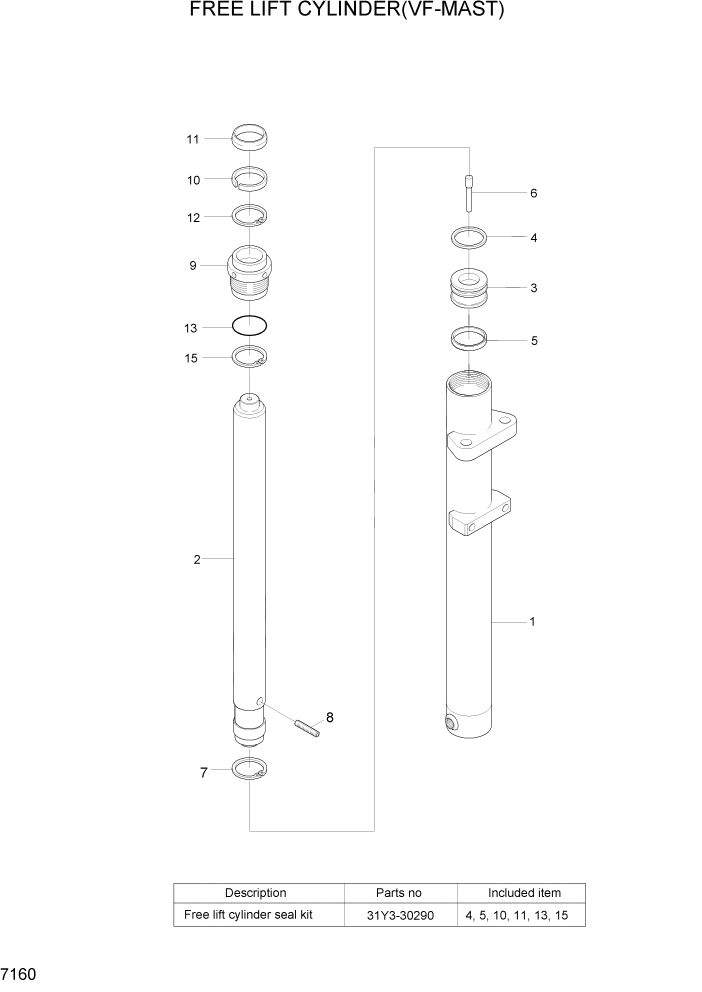 Схема запчастей Hyundai 20/25/30/33D-7 - PAGE 7160 FREE LIFT CYLINDER(VF-MAST) РАБОЧЕЕ ОБОРУДОВАНИЕ