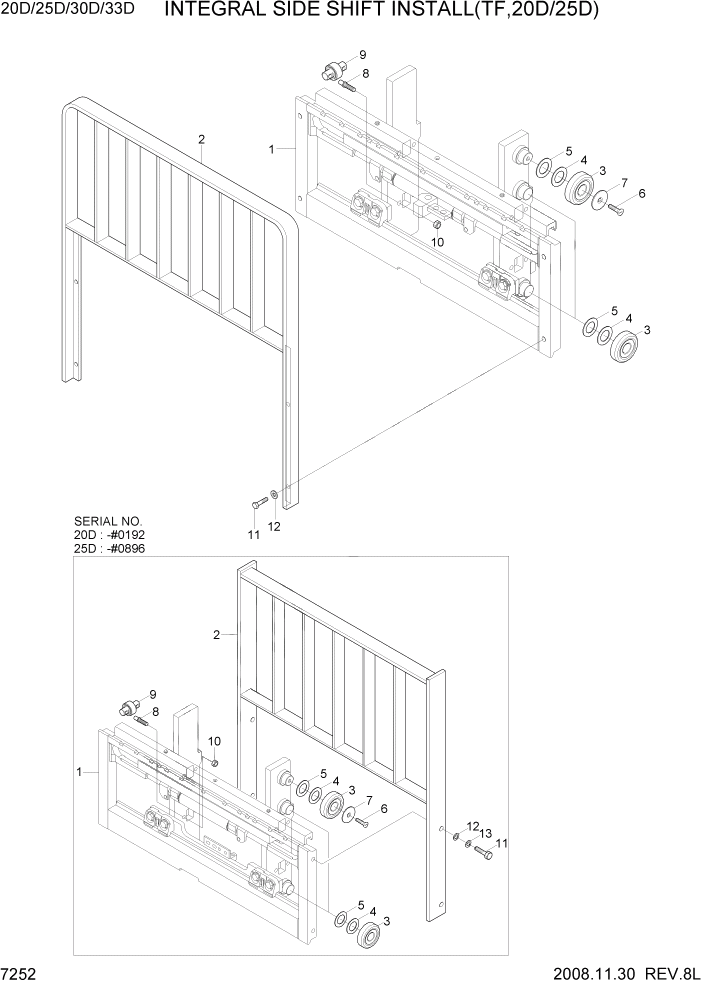 Схема запчастей Hyundai 20/25/30/33D-7 - PAGE 7252 INTEGRAL SIDE SHIFT INSTALL(TF,20D/25D) РАБОЧЕЕ ОБОРУДОВАНИЕ