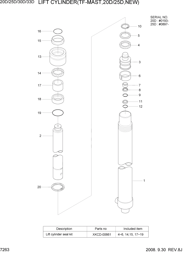 Схема запчастей Hyundai 20/25/30/33D-7 - PAGE 7263 LIFT CYLINDER(TF-MAST,20D/25D,NEW) РАБОЧЕЕ ОБОРУДОВАНИЕ