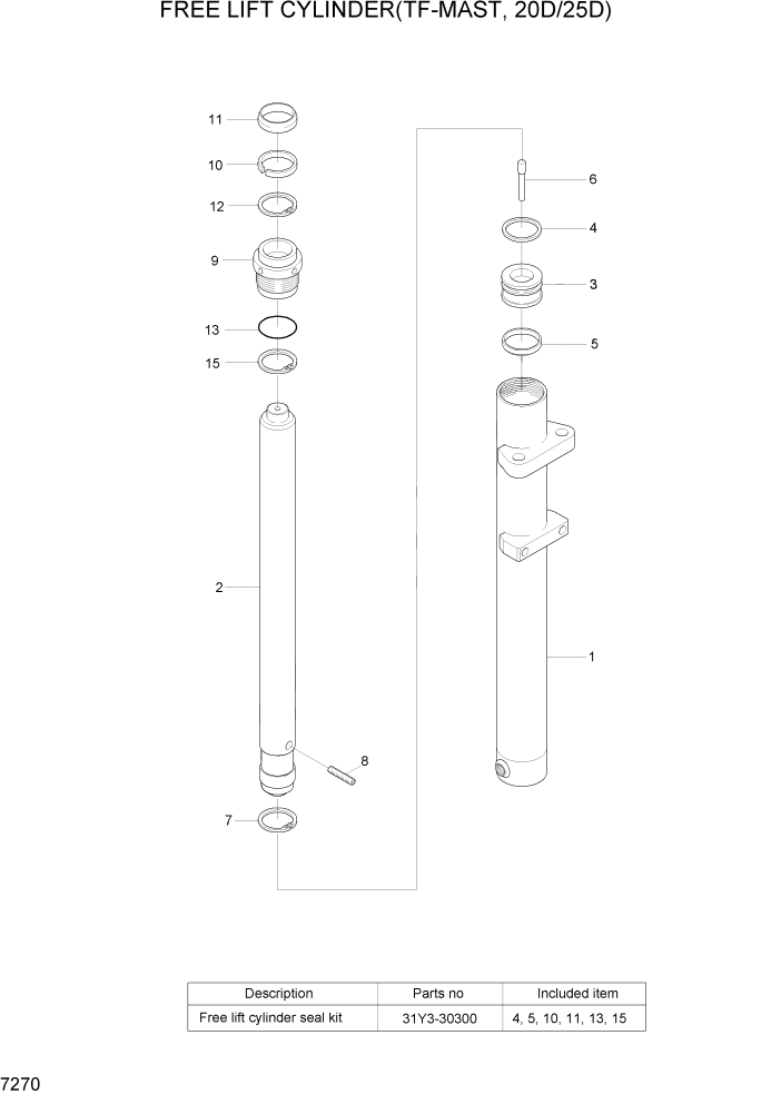 Схема запчастей Hyundai 20/25/30/33D-7 - PAGE 7270 FREE LIFT CYLINDER(TF-MAST,20D/25D) РАБОЧЕЕ ОБОРУДОВАНИЕ