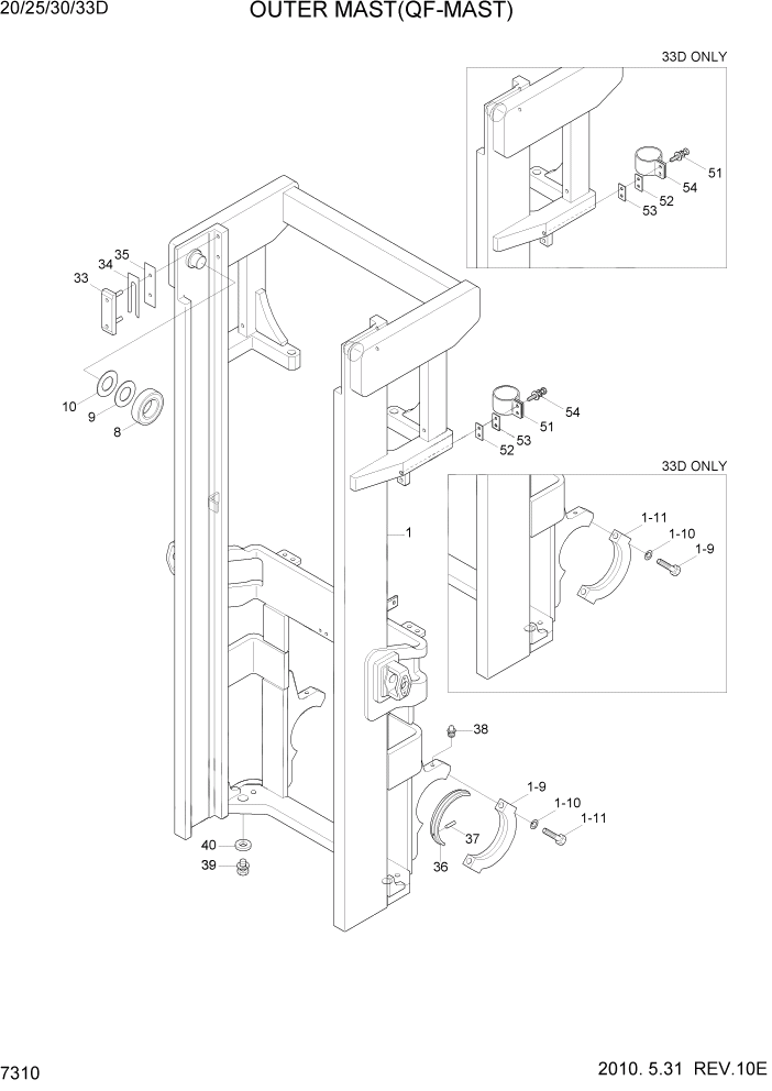 Схема запчастей Hyundai 20/25/30/33D-7 - PAGE 7310 OUTER MAST(QF-MAST) РАБОЧЕЕ ОБОРУДОВАНИЕ