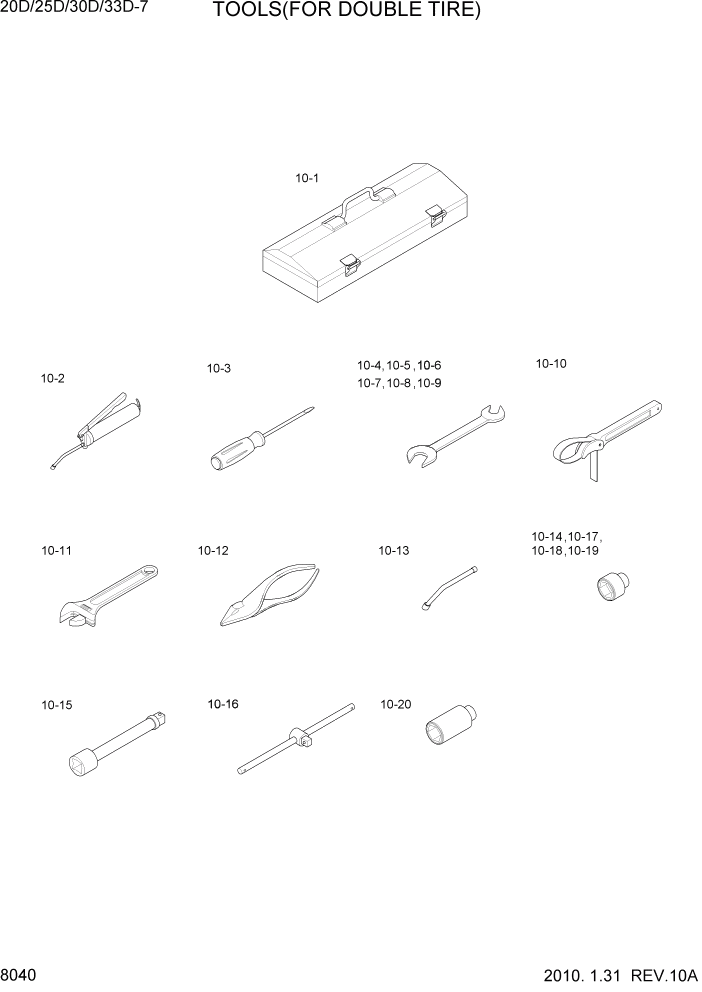 Схема запчастей Hyundai 20/25/30/33D-7 - PAGE 8040 TOOLS(FOR DOUBLE TIRE) ДРУГИЕ ЧАСТИ