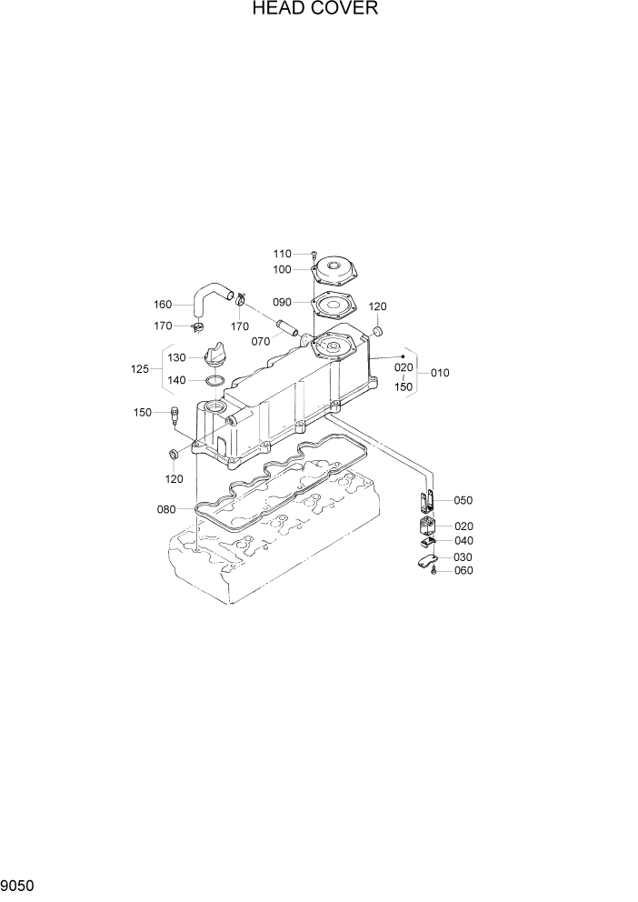 Схема запчастей Hyundai 20/25/30/33D-7 - PAGE 9050 HEAD COVER ДВИГАТЕЛЬ БАЗА