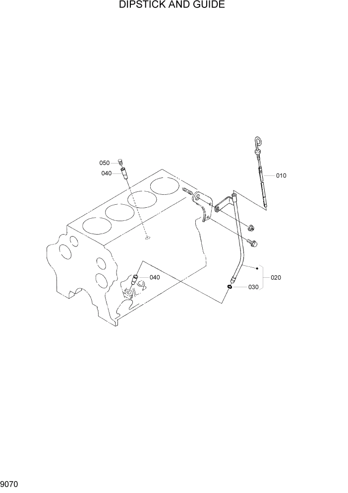 Схема запчастей Hyundai 20/25/30/33D-7 - PAGE 9070 DIPSTICK AND GUIDE ДВИГАТЕЛЬ БАЗА