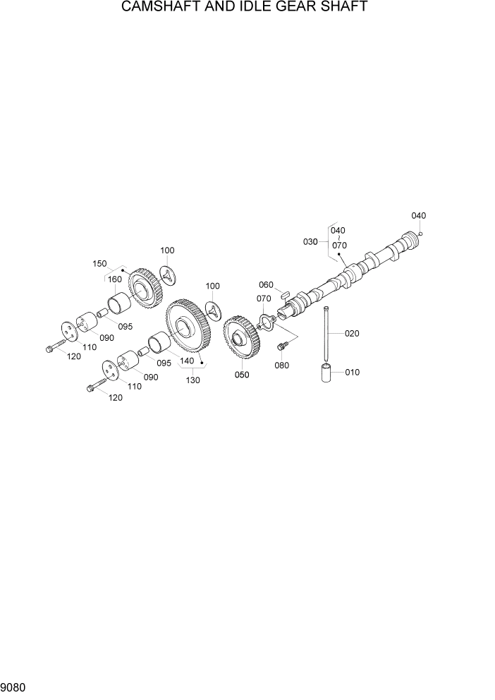 Схема запчастей Hyundai 20/25/30/33D-7 - PAGE 9080 CAMSHAFT AND IDLE GEAR SHAFT ДВИГАТЕЛЬ БАЗА