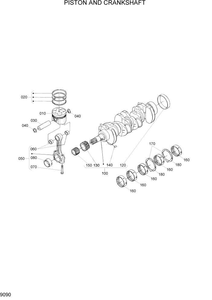 Схема запчастей Hyundai 20/25/30/33D-7 - PAGE 9090 PISTON AND CRANKSHAFT ДВИГАТЕЛЬ БАЗА