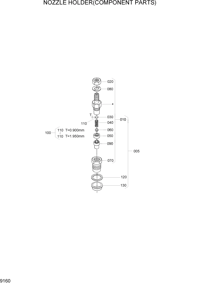 Схема запчастей Hyundai 20/25/30/33D-7 - PAGE 9160 NOZZLE HOLDER(COMPONENT PARTS) ДВИГАТЕЛЬ БАЗА