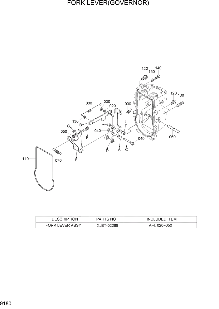 Схема запчастей Hyundai 20/25/30/33D-7 - PAGE 9180 FORK LEVER(GOVERNOR) ДВИГАТЕЛЬ БАЗА