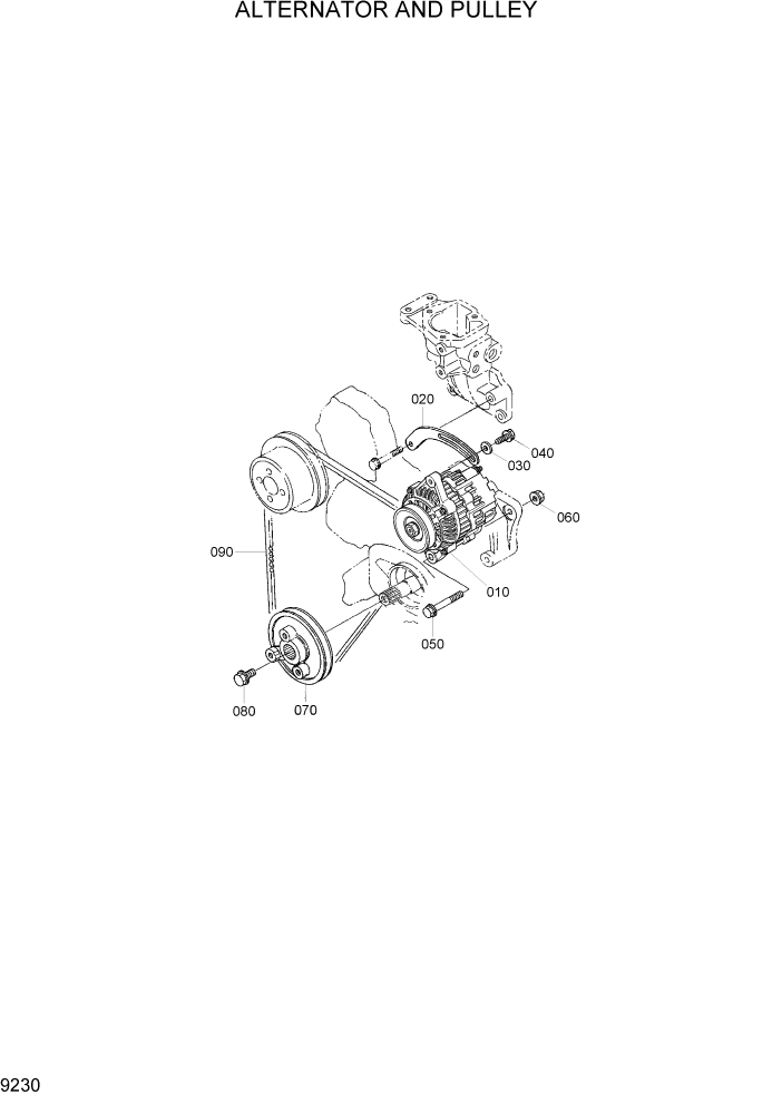 Схема запчастей Hyundai 20/25/30/33D-7 - PAGE 9230 ALTERNATOR AND PULLEY ДВИГАТЕЛЬ БАЗА