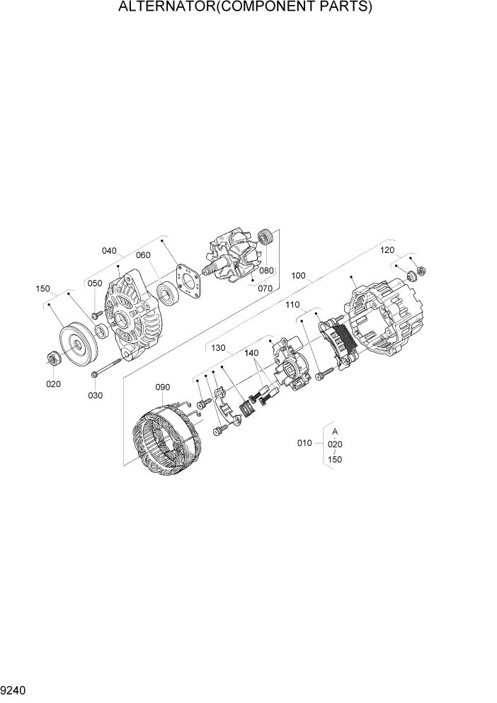 Схема запчастей Hyundai 20/25/30/33D-7 - PAGE 9240 ALTERNATOR(COMPONENT PARTS) ДВИГАТЕЛЬ БАЗА