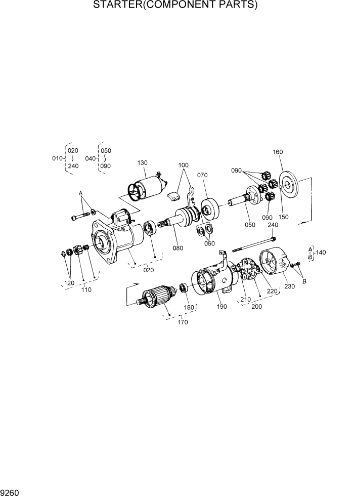 Схема запчастей Hyundai 20/25/30/33D-7 - PAGE 9260 STARTER(COMPONENT PARTS) ДВИГАТЕЛЬ БАЗА