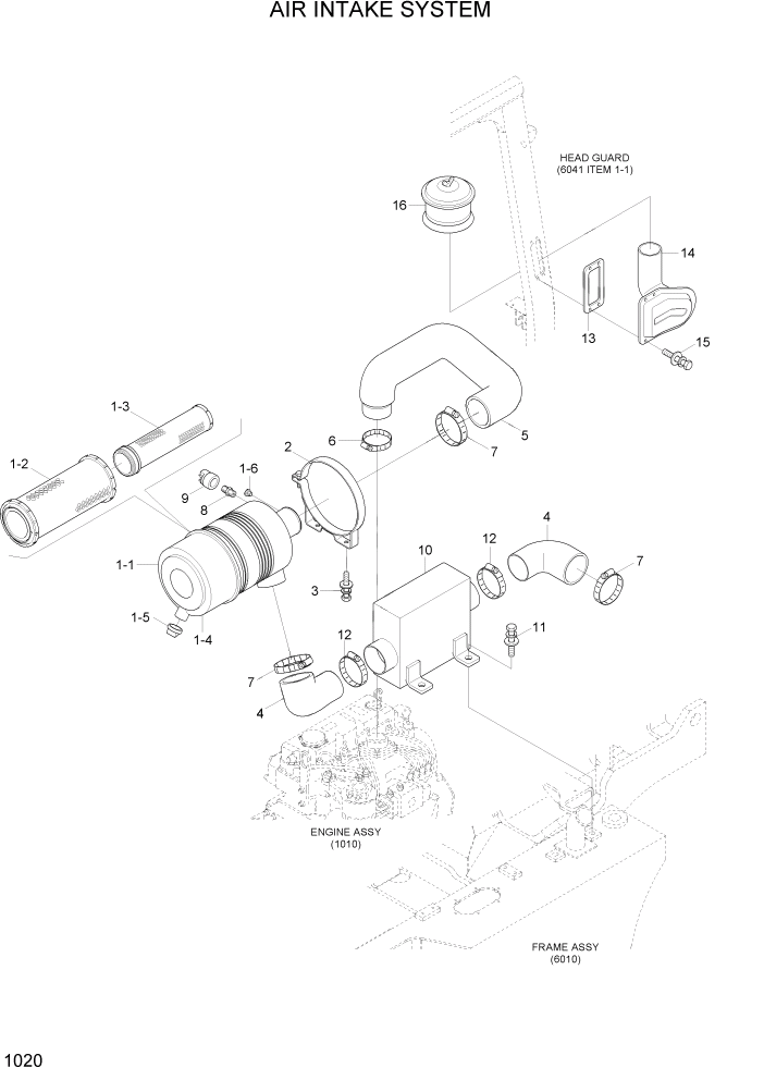 Схема запчастей Hyundai 20/25/30/33D-7E - PAGE 1020 AIR INTAKE SYSTEM СИСТЕМА ДВИГАТЕЛЯ