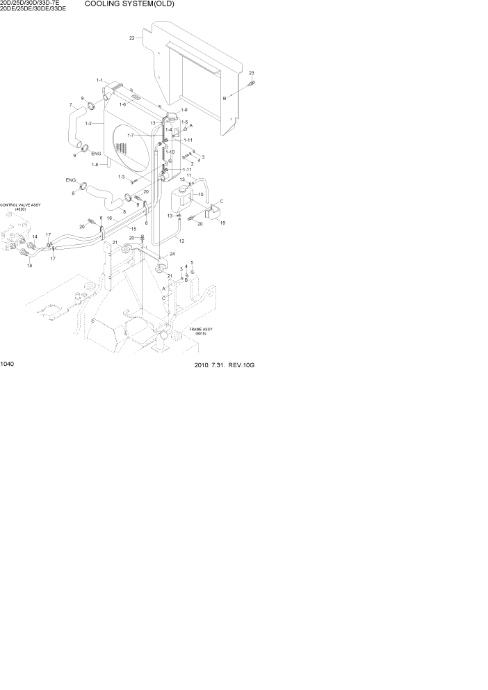 Схема запчастей Hyundai 20/25/30/33D-7E - PAGE 1040 COOLING SYSTEM(OLD) СИСТЕМА ДВИГАТЕЛЯ