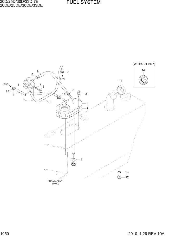 Схема запчастей Hyundai 20/25/30/33D-7E - PAGE 1050 FUEL SYSTEM СИСТЕМА ДВИГАТЕЛЯ